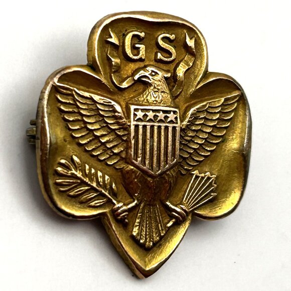 Vintage Girl Scouts USA 1/20 10K Gold Filled Membership Pin Eagle Emblem - Picture 6 of 9